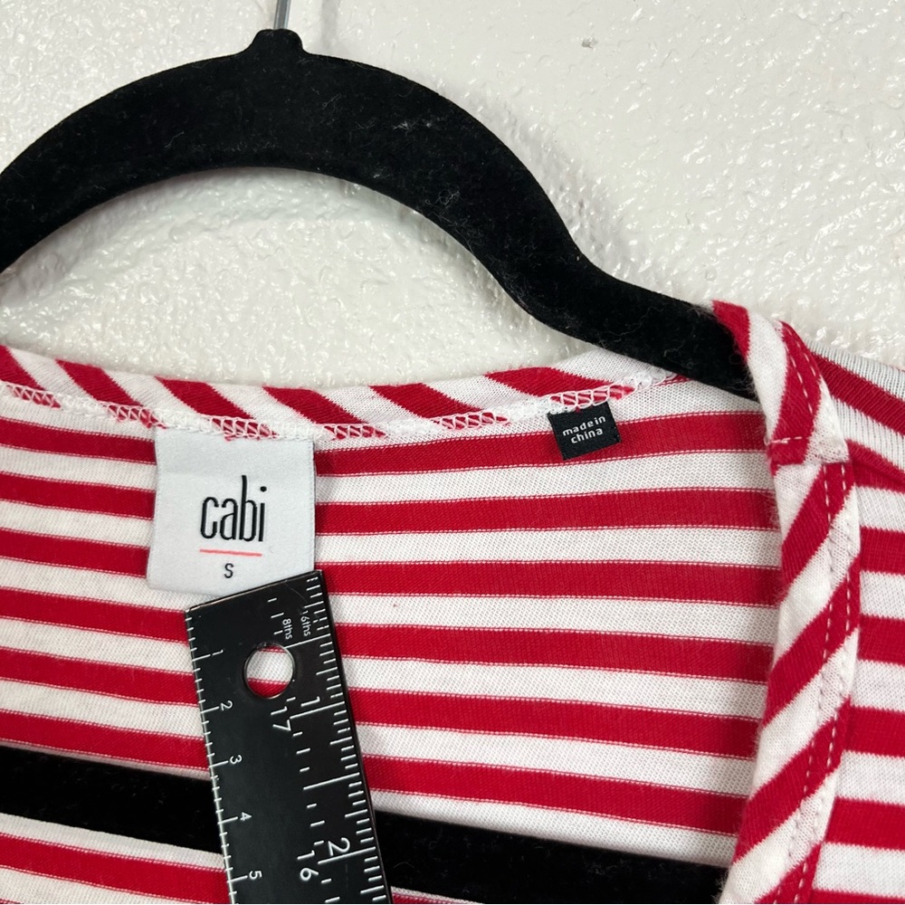 CAbi Women Small Bell 3/4 Sleeve V-neck Comfort Red‎ White Striped Blouse Top - Picture 10 of 13